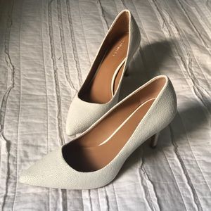 Calvin Klein, White “Lizard” Embossed Print Pumps